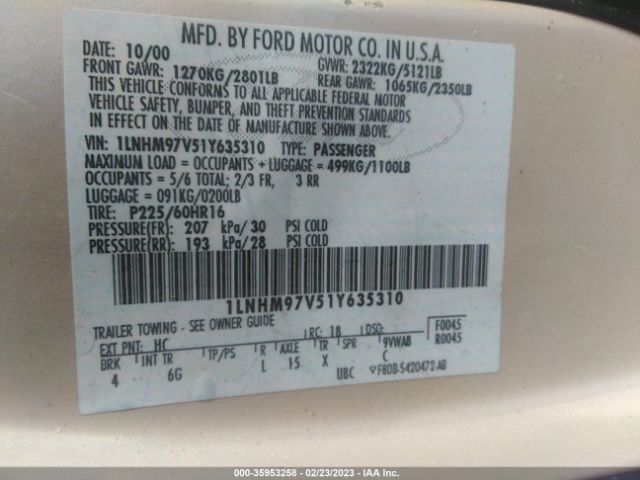 1LNHM97V51Y635310 Lincoln Continental