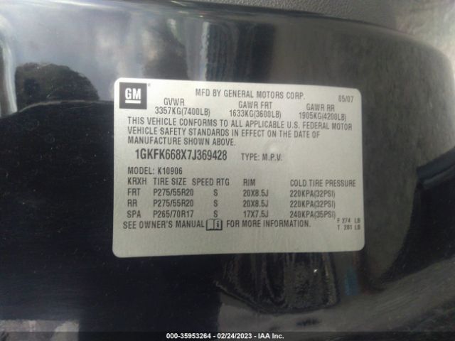 1GKFK668X7J369428 GMC YUKON XL DENALI