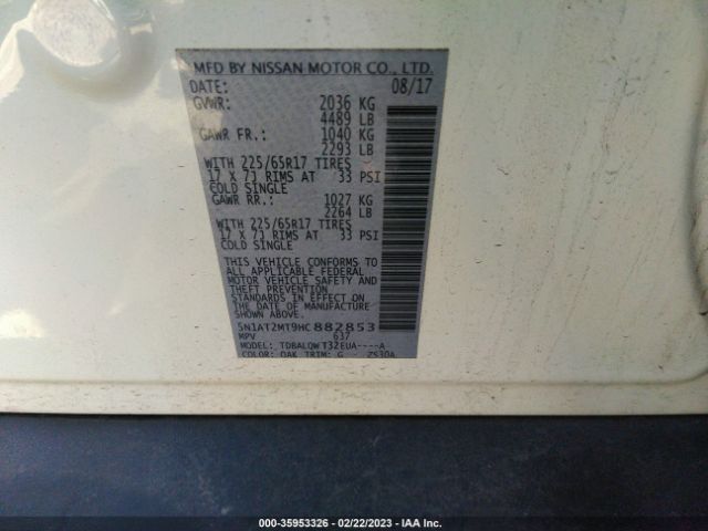5N1AT2MT9HC882853 Nissan ROGUE SV