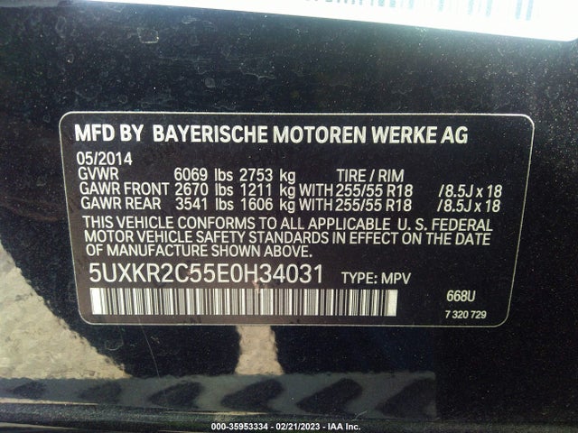 BMW X5 Sdrive35i 2014 5UXKR2C55E0H34031 Image 9