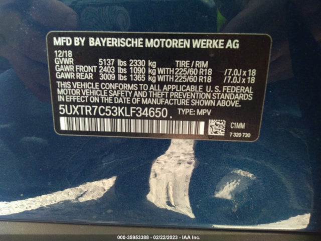 BMW X3 Sdrive30i 2019 5UXTR7C53KLF34650 Image 9