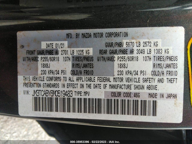 2021 Mazda CX-9, VIN: JM3TCABY6M0519483