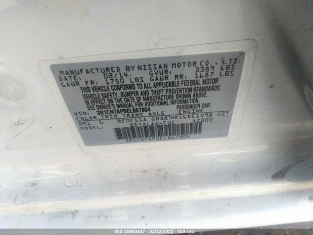 3N1CN7AP0EL867804 Nissan Versa S Plus