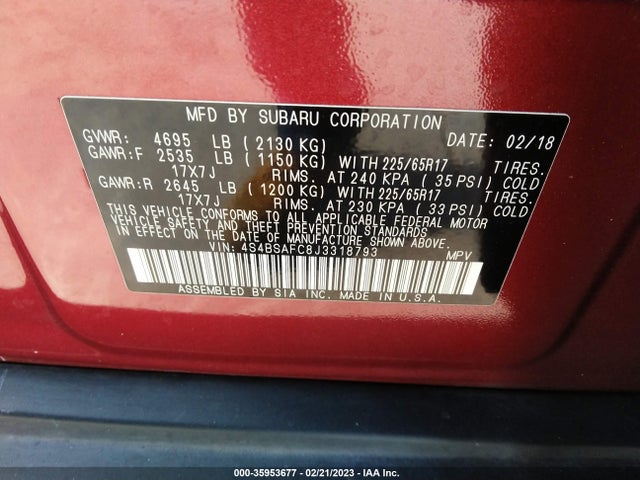 Subaru Outback Premium 2018 4S4BSAFC8J3318793 Image 10