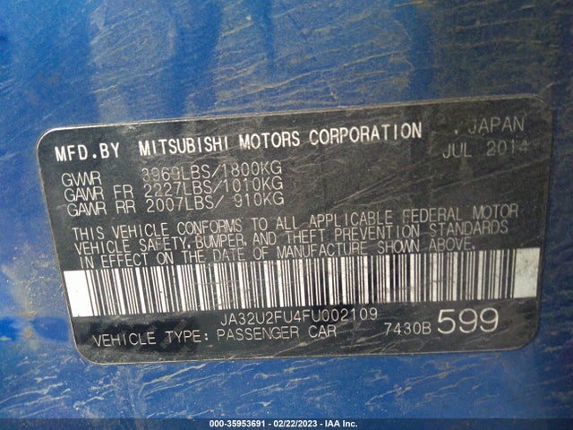 JA32U2FU4FU002109 Mitsubishi LANCER ES