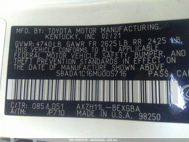 2021 Lexus ES, VIN: 58ADA1C16MU005716