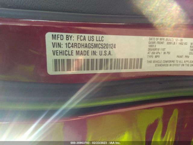 1C4RDHAG5MC520124 Dodge Durango Sxt Plus