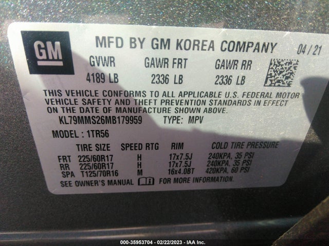 Chevrolet Trailblazer Ls 2021 KL79MMS26MB179959 Image 9