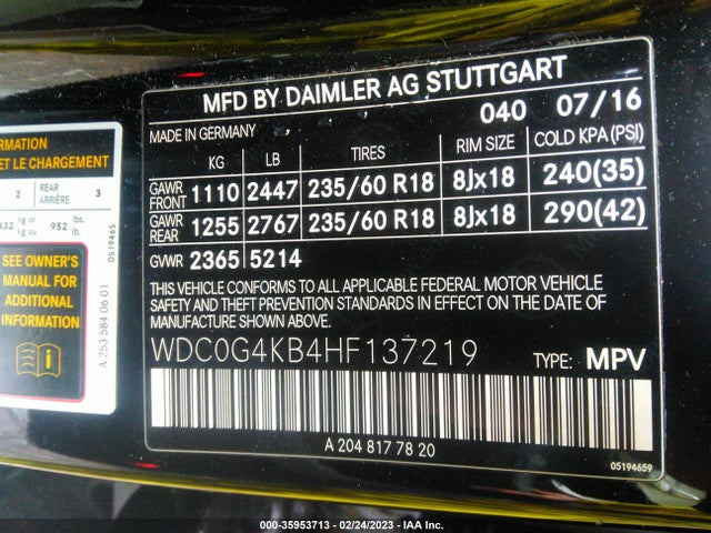 2017 MERCEDES-BENZ GLC GLC 300 VIN: WDC0G4KB4HF137219