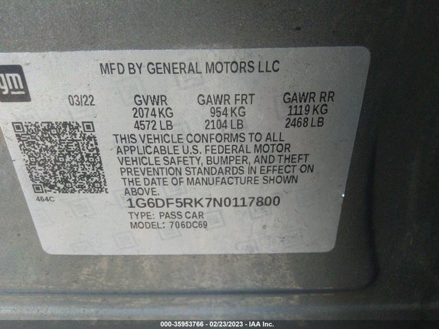 2022 Cadillac CT4, VIN: 1G6DF5RK7N0117800