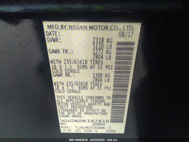 Nissan MURANO S 2017 5N1AZ2MG0HN182810 Image 9