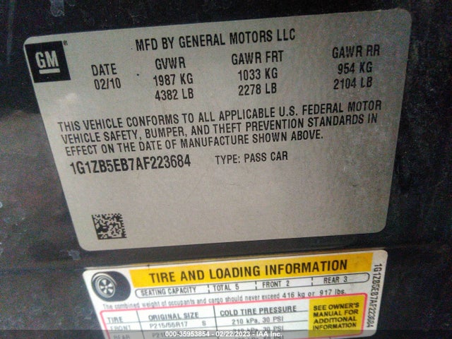2010 CHEVROLET MALIBU LS W/1LS VIN: 1G1ZB5EB7AF223684