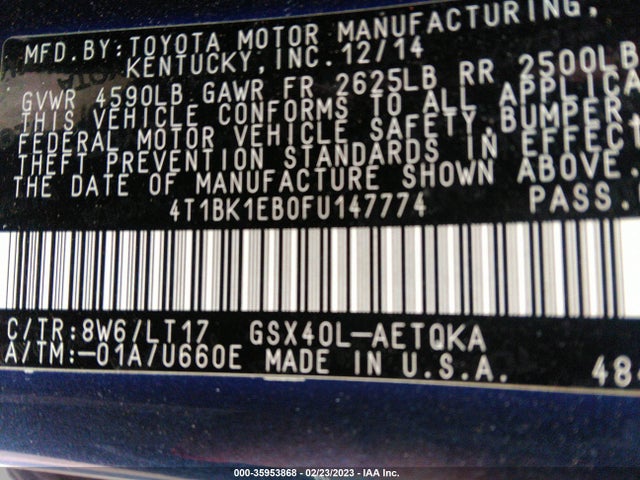 Toyota AVALON LIMITED 2015 4T1BK1EB0FU147774 Image 10