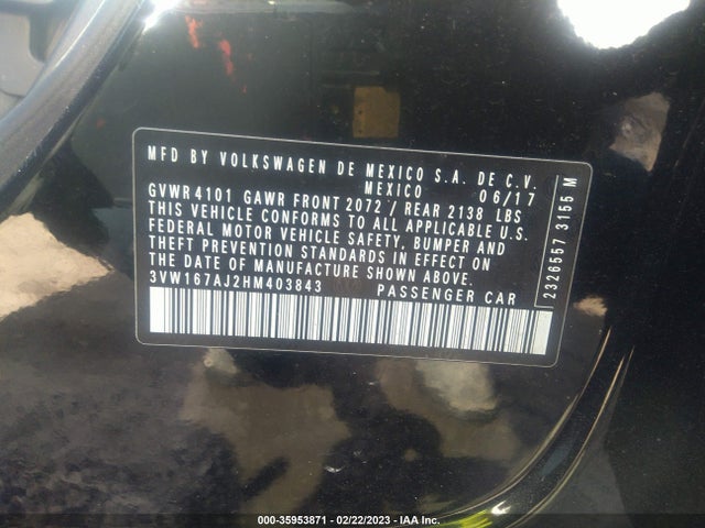 3VW167AJ2HM403843 Volkswagen Jetta 1.4t S