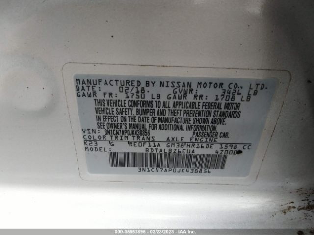 3N1CN7AP0JK438856 Nissan Versa Sedan Sv