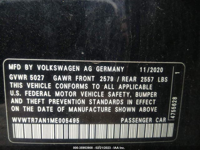 2021 Volkswagen Arteon, VIN: WVWTR7AN1ME005495