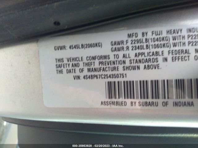 4S4BP67C254350751 Subaru Legacy Wagon (natl) Outback Xt Ltd