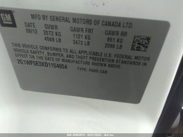 2013 CHEVROLET IMPALA LS VIN: 2G1WF5E3XD1154954