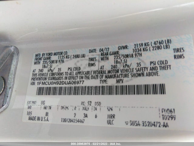 2013 FORD ESCAPE SEL VIN: 1FMCU0H92DUA06977