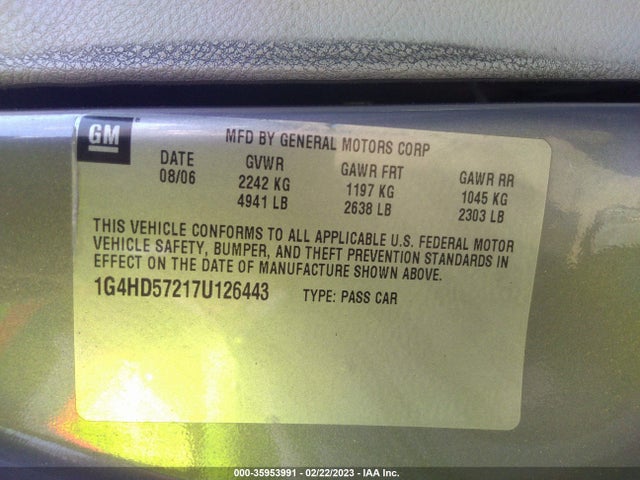 2007 BUICK LUCERNE V6 CXL VIN: 1G4HD57217U126443