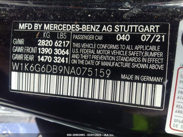 2022 Mercedes-Benz S-Class, VIN: W1K6G6DB9NA075159