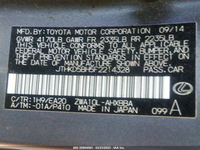 2015 Lexus CT, VIN: JTHKD5BH5F2214328