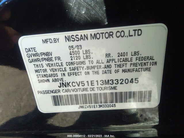 2003 INFINITI G35 SEDAN W/LEATHER VIN: JNKCV51E13M332045