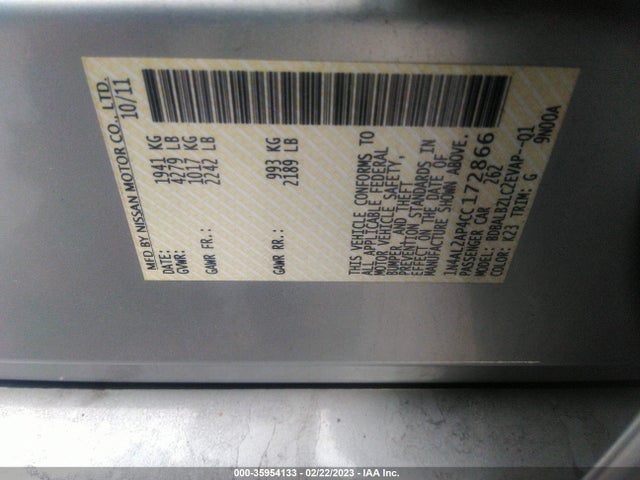 2012 NISSAN ALTIMA 2.5 S VIN: 1N4AL2AP4CC172866