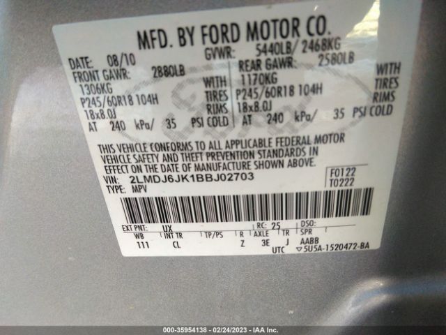 2LMDJ6JK1BBJ02703 Lincoln MKX