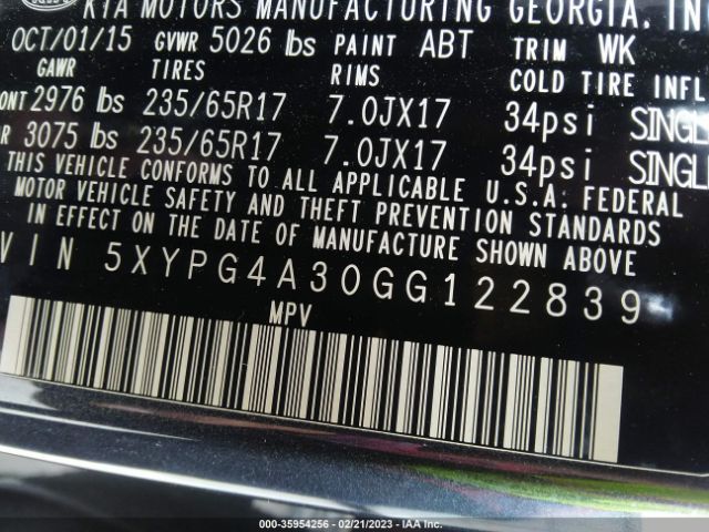 5XYPG4A30GG122839 KIA SORENTO LX