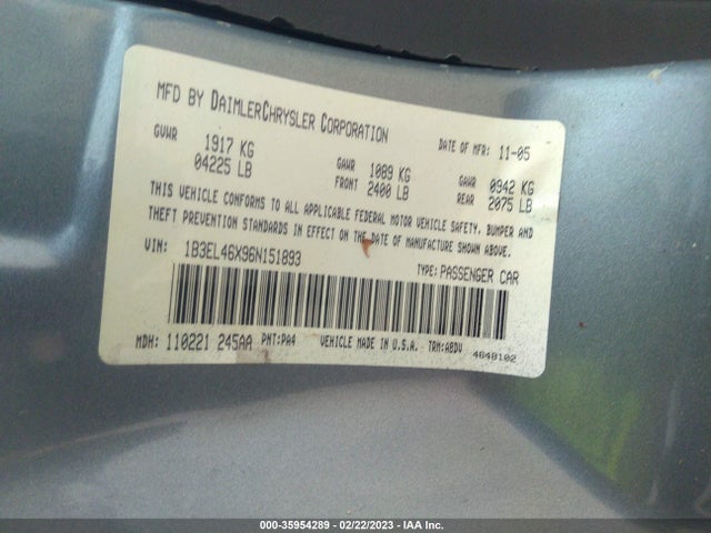 Dodge Stratus Sdn Sxt 2006 1B3EL46X96N151893 Image 11