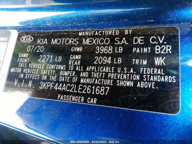 3KPF44AC2LE261687 KIA FORTE GT