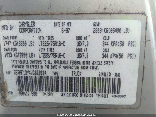 Dodge RAM 1500 1997 3B7HF13Y4VG823624 Image 10