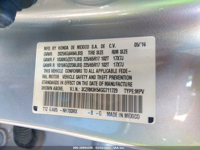 Honda CR-V EX 2016 3CZRM3H54GG711729 Image 9