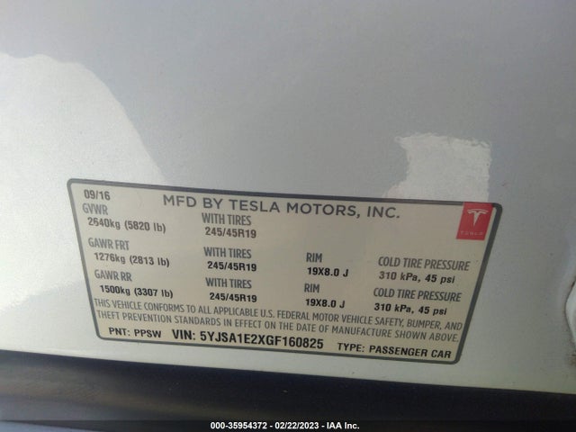 Tesla Model S 90d/70d/75d/60d/85d 2016 5YJSA1E2XGF160825 Image 9