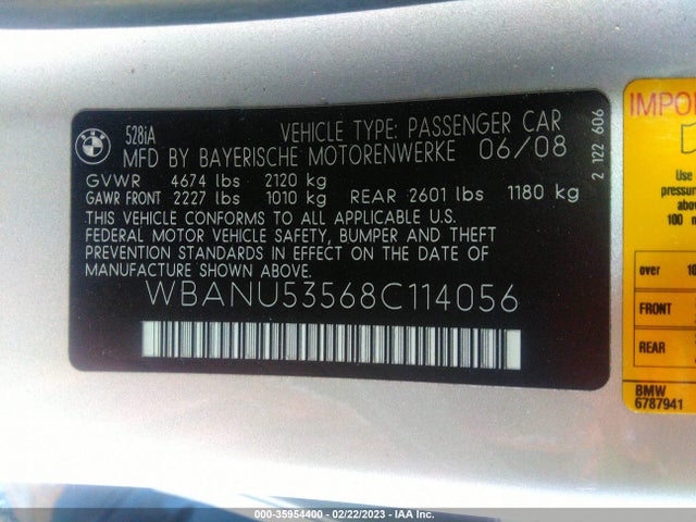 BMW 5 Series 528i 2008 WBANU53568C114056 Image 10