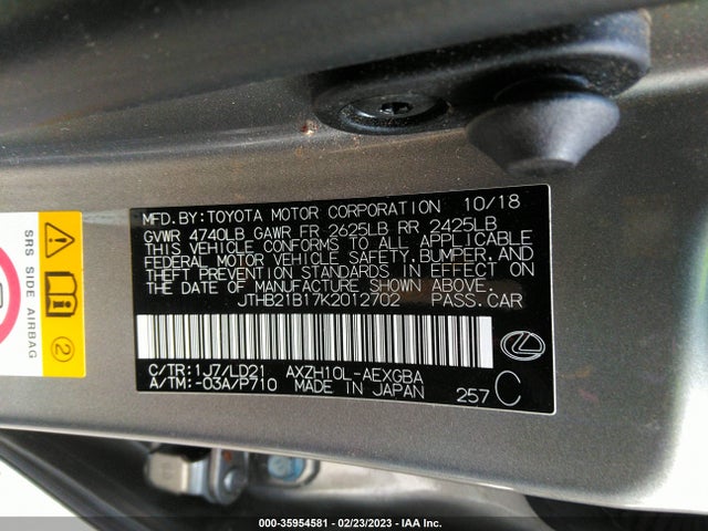 2019 Lexus ES, VIN: JTHB21B17K2012702