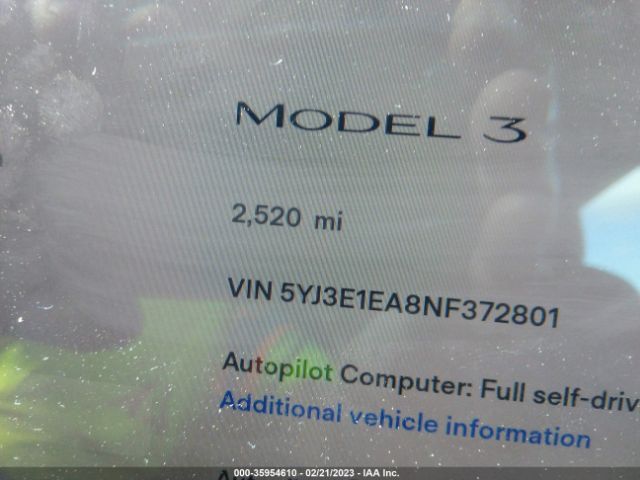 5YJ3E1EA8NF372801 Tesla MODEL 3