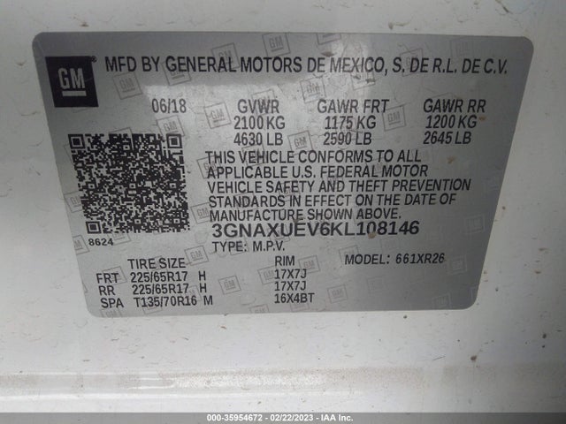 Chevrolet EQUINOX LT 2019 3GNAXUEV6KL108146 Image 9