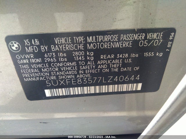 BMW X5 4.8I 2007 5UXFE83577LZ40644 Image 10