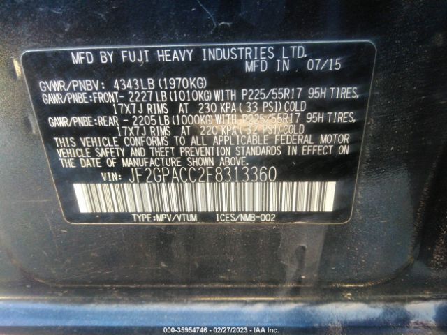 JF2GPACC2F8313360 Subaru Xv Crosstrek Premium