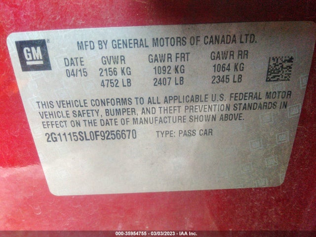 Chevrolet IMPALA LT 2015 2G1115SL0F9256670 Image 10