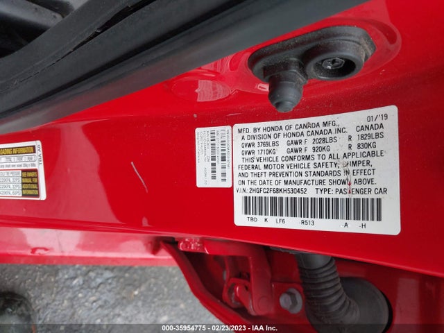 2019 HONDA CIVIC SEDAN LX VIN: 2HGFC2F68KH530452