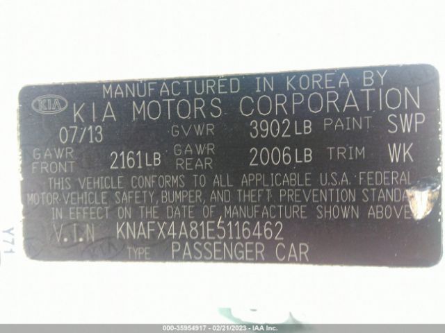 KNAFX4A81E5116462 KIA FORTE EX