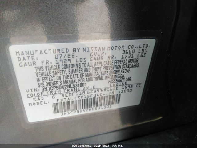 3N1CP5DV2NL531001 Nissan KICKS SR