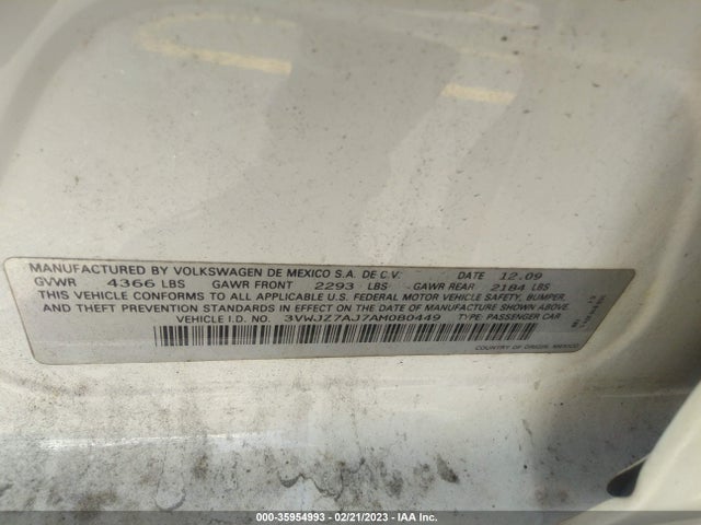 3VWJZ7AJ7AM080449 Volkswagen Jetta Sedan S