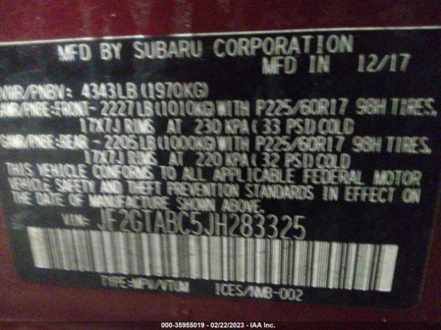 JF2GTABC5JH283325 Subaru Crosstrek Premium