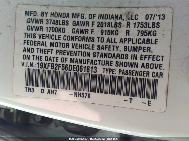 2013 HONDA CIVIC SDN LX VIN: 19XFB2F56DE061613