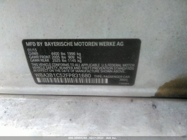 BMW 3 Series 320i 2015 WBA3B1C52FP831680 Image 9