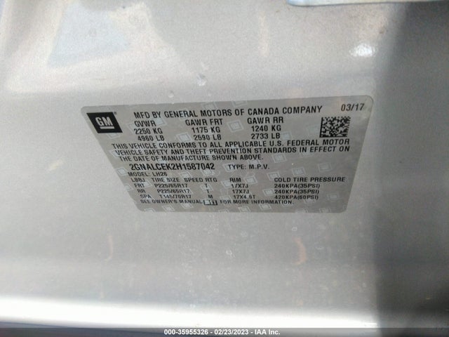 Chevrolet EQUINOX LT 2017 2GNALCEK2H1587042 Image 10